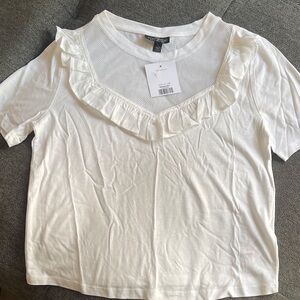 Topshop White Ruffle Trim Tee